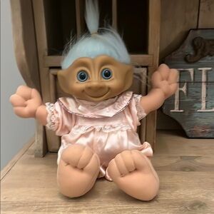 Vintage Treasure Troll Doll Blue Hair 13” Tall Wishstone Gem 1991 Large 13”
